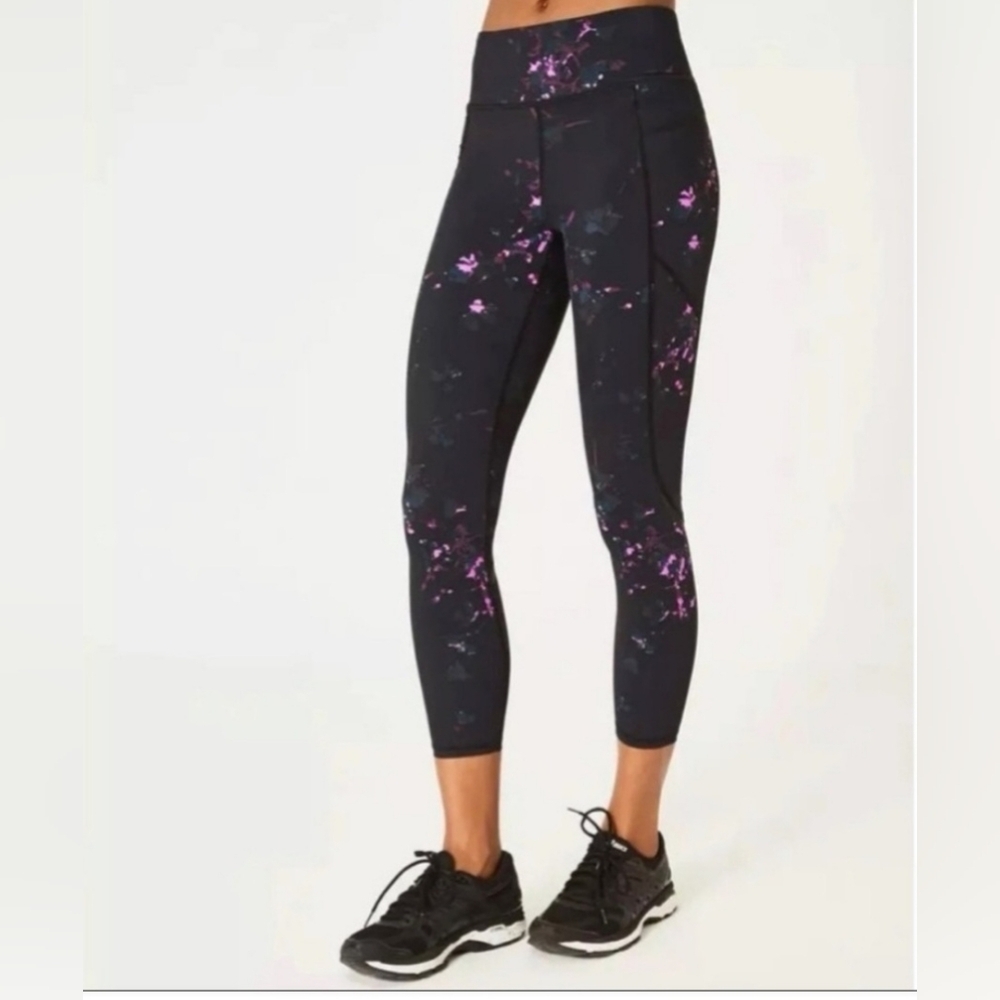 Sweaty Betty Zero Gravity Black and Pink Floral Leggings